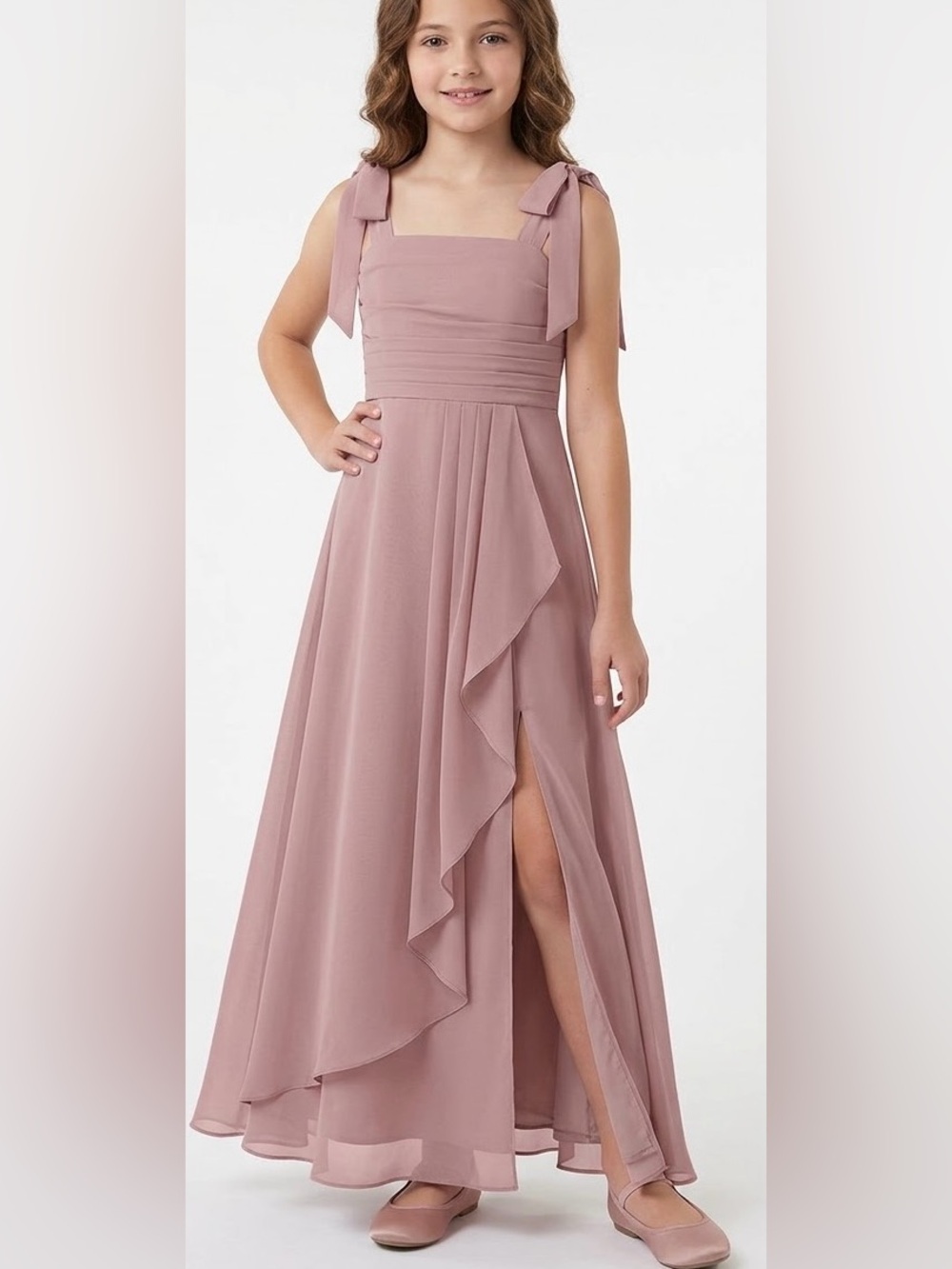 Girls Mauve Tie-Shoulder A-Line Formal Dress